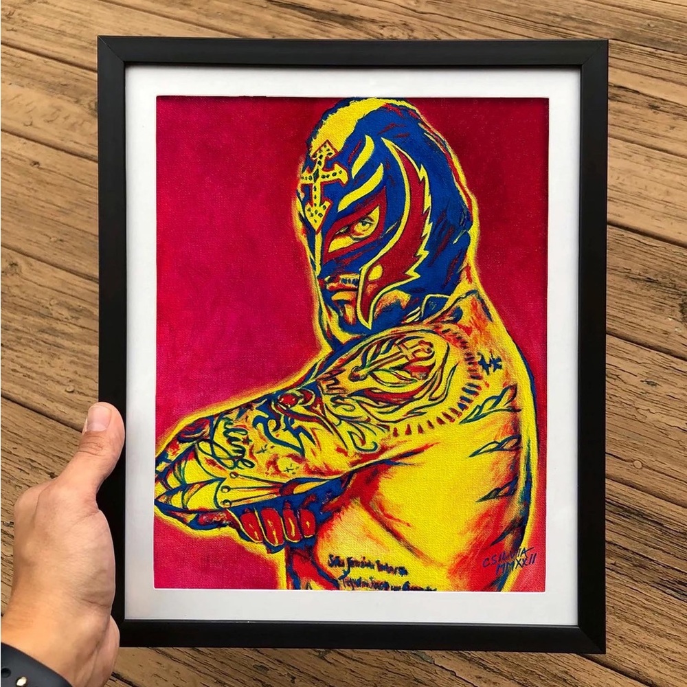 8.5x11” framed print of my Rey Mysterio painting WWE SMACKDOWN